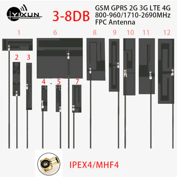 5G 4G 3G 2G GSM LTE NB-IoT full band internal PCB module antenna IPEX interface high gain 8dbi RG1.13 12cm cable 600-6000MHz
