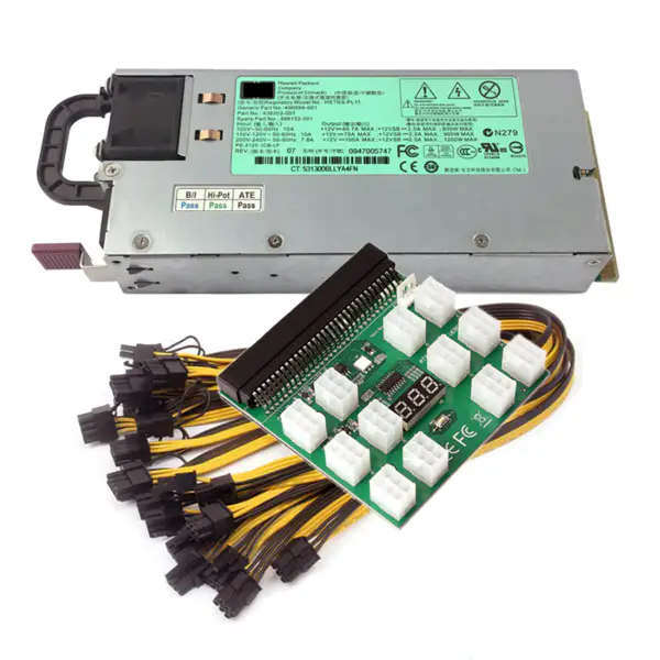 1200W Server PSU Power Supply 490594-001 438203-001 498152-001 HSTNS-PL11 + Breakout Board + 12pcs PCIe 6Pin to 6+2Pin Cable