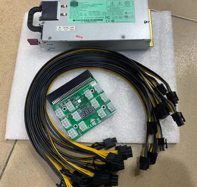 1200W Server PSU Power Supply 490594-001 438203-001 498152-001 HSTNS-PL11 + Breakout Board + 12pcs PCIe 6Pin to 6+2Pin Cable