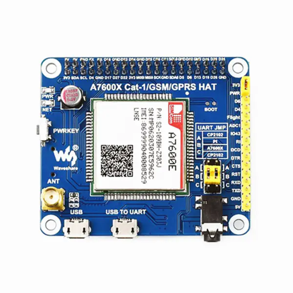 A7600E LTE Cat-1 HAT for Raspberry Pi Low Speed 4G Module 2G GSM GPRS for Southeast Asia West Asia Europe Africa