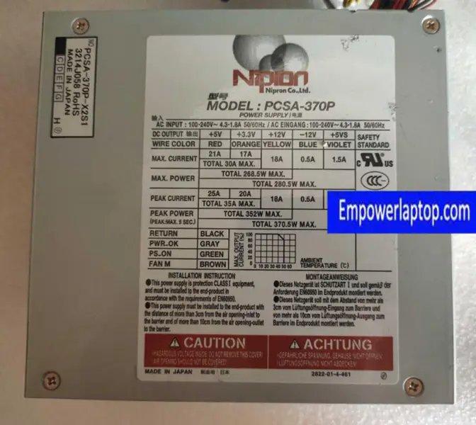 NiPron PCSA-370P 370W Power Supply PCSA-370P-X2S1