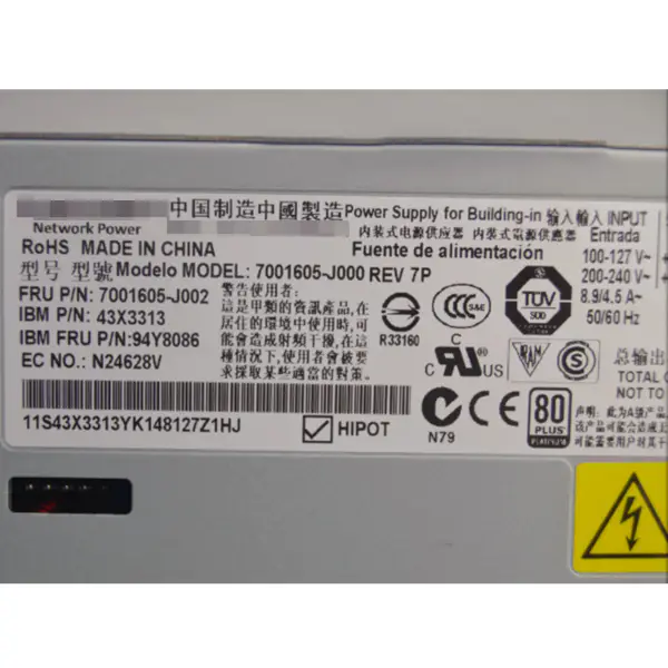 750W 94Y8086 43X3313 For IBM X3650M4 X3550M4 Server Power Supply