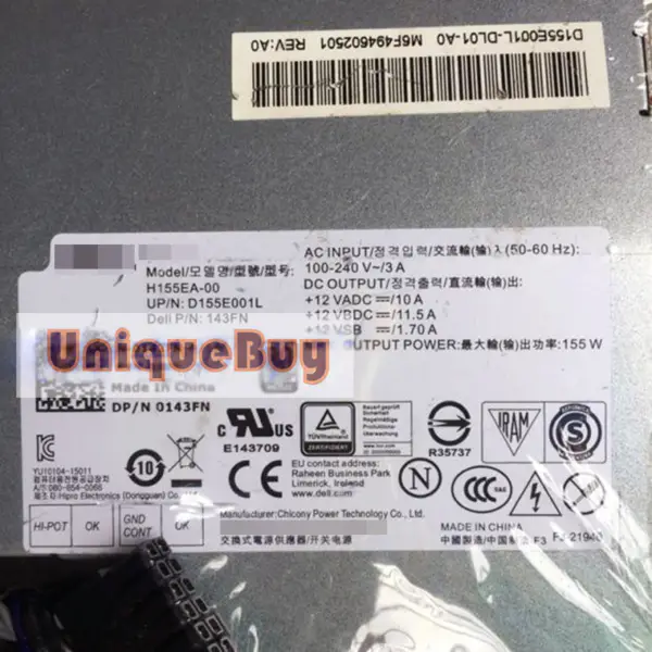 16pin Power Supply for Dell AIO Optiplex 155W 3240 7440 Series H155EA-00 143FN