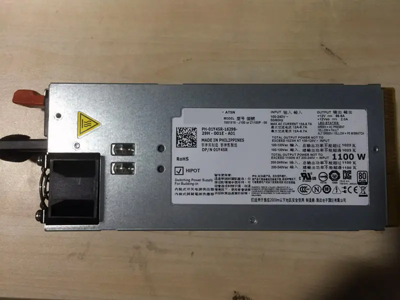 1Y45R 01Y45R 1100 watt redundant power supply for PowerEdge R510 R810 R815 R910 T710 servers