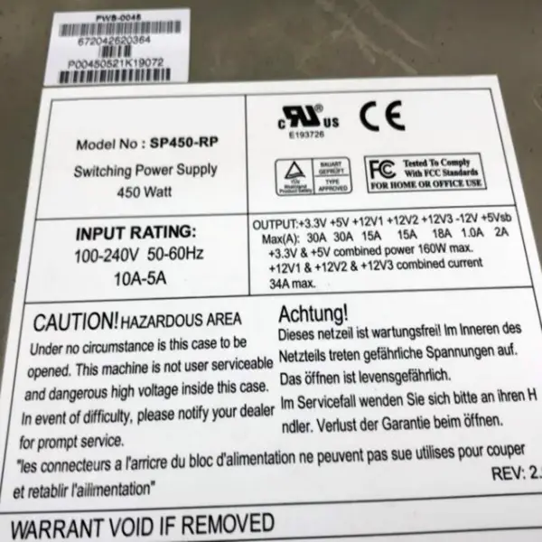 ABLECOM Rated 450W Peak 650W Switching Power Supply SP450-RP PWS-0045 SP420-RP
