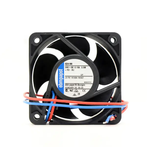 Ebmpapst 624HH cooling fan, size 60 x 60 x 25mm 624H 24 V DC air flow 56m3/h 8200rpm
