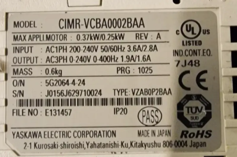 Yaskawa CIMR-VCBA0002BAA Inverter