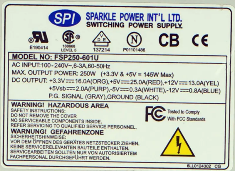 FSP FSP250-601U 250W AT 1U Power Supply