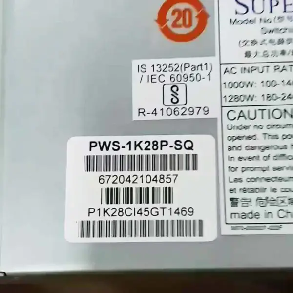 In Stock Supermicro 1280w 80 Plus Platinum Power Supply Pws-1k28p-sq For 1u / 2u Server