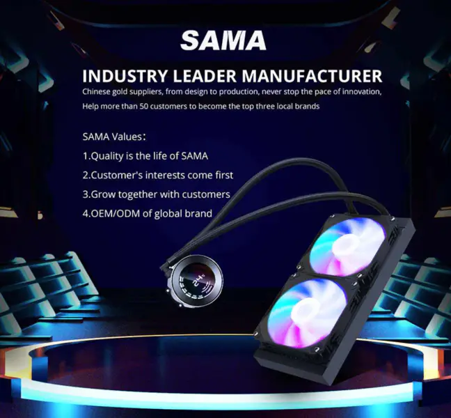 Sama 24cm Aio Cpu Cooler Radiator Copper Display Water Liquid Cooling Pc Cpu Cooler Rgb Glow With Computer Temperature Display